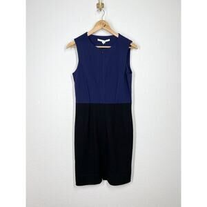 Diane Von Furstenberg DVF Parquet CB Color Block Sheath Dress 8 Black Navy